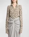 Dries Van Noten Celindra Polka-dot Button-front Shirt In Ecru