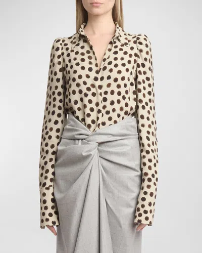 Dries Van Noten Celindra Polka-dot Button-front Shirt In Ecru