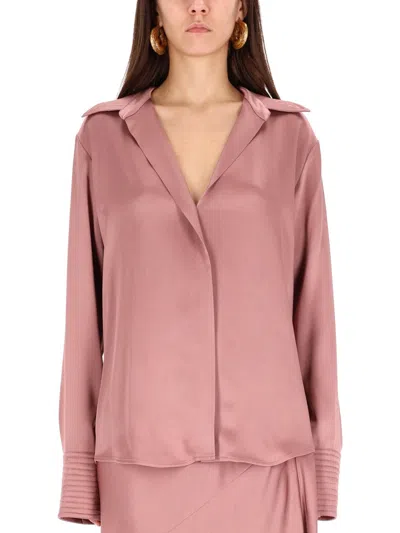 Dries Van Noten Celinta Silky Deep V-neck Relaxed Shirt In Pink