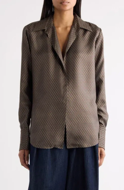 Dries Van Noten Celinta Tie Print Silk Button-up Shirt In Brown