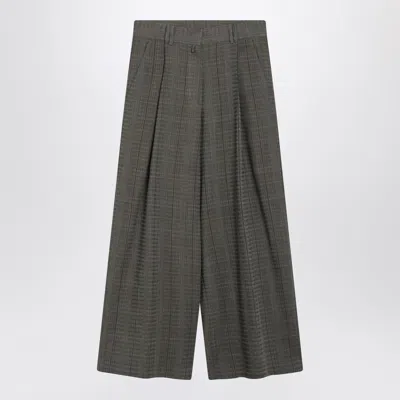 Dries Van Noten Cement Micro-check Wide-leg Wool Trousers With Pleat In Gray
