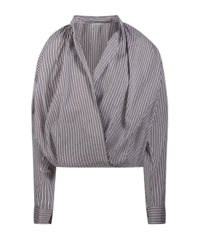 Dries Van Noten Cenver Silk Blend Striped Blouse In Gray