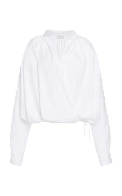 Dries Van Noten Cenver Wrap-front Cotton-poplin Top In White
