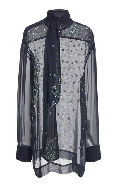 Dries Van Noten Chads Embroidered Top In Navy