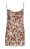 Dries Van Noten Chai Orchid Petal Print Embellished Silk Camisole In Burgundy