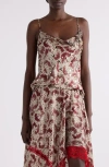 Dries Van Noten Chai Orchid Petal Print Embellished Silk Camisole In Burgundy