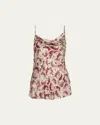 Dries Van Noten Chai Orchid Petal Print Embellished Silk Camisole In Burgundy