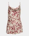 Dries Van Noten Chai Orchid Petal Print Embellished Silk Camisole In Burgundy
