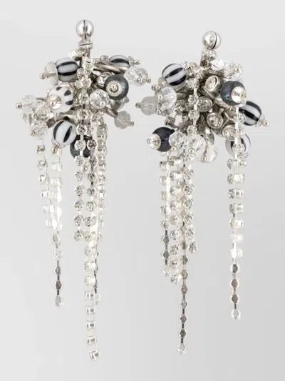 Dries Van Noten Chain Pin Earrings Beaded Silver Tone In Metallic