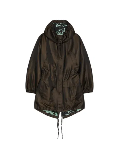 Dries Van Noten Changeant Hooded Parka In Brown