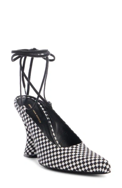 Dries Van Noten Check Ankle Tie Pump In Black