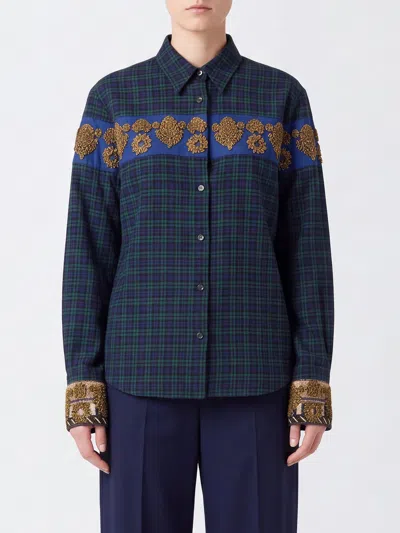 Dries Van Noten Check Cotton Shirt With Bead Embroidery And Classic Collar In Multi
