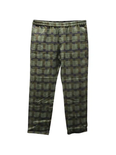 Pre-owned Dries Van Noten Check Linen Trousers In Green