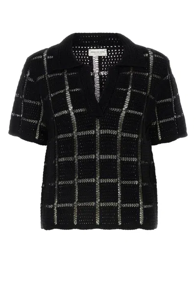 Dries Van Noten Check Patterned Knitted Polo Shirt In Black