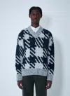 Dries Van Noten Chunky Knit V Neck Sweater With Textured Pattern In Gray