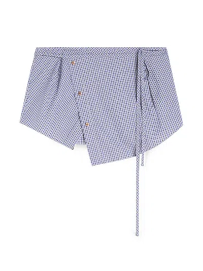 Dries Van Noten Checked Cotton Wrap Belt In Blue