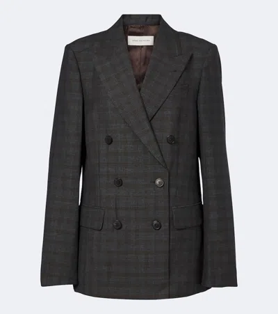 Dries Van Noten Checked Double-breasted Wool Blazer In Brown