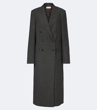 Dries Van Noten Checked Double-breasted Wool Coat In Gray