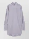 Dries Van Noten Checked Popeline Turtleneck Shirt With High Collar In Gray