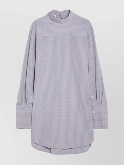DRIES VAN NOTEN CHECKED POPELINE TURTLENECK SHIRT WITH HIGH COLLAR