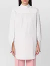Dries Van Noten Checked Popeline Turtleneck Shirt With High-low Hem In White