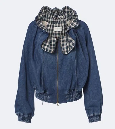 Dries Van Noten Checked Ruffled Denim Jacket In Yellow