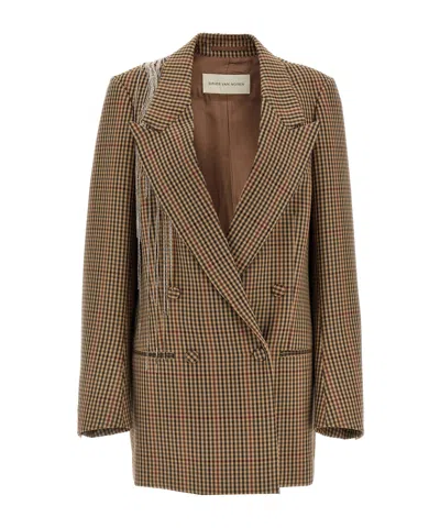 DRIES VAN NOTEN DRIES VAN NOTEN BLINK DOUBLE BREASTED CHECKED EMBELLISHED BLAZER
