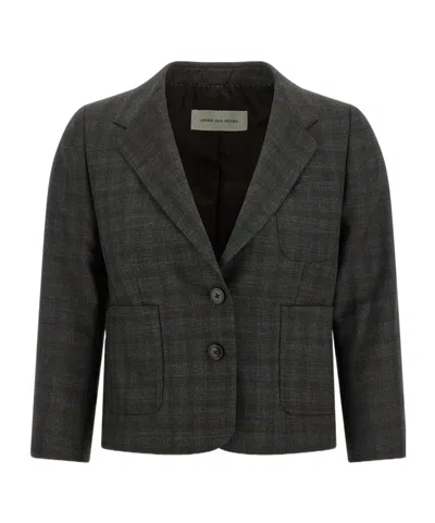 Dries Van Noten Checked Wool Blazer In Gray