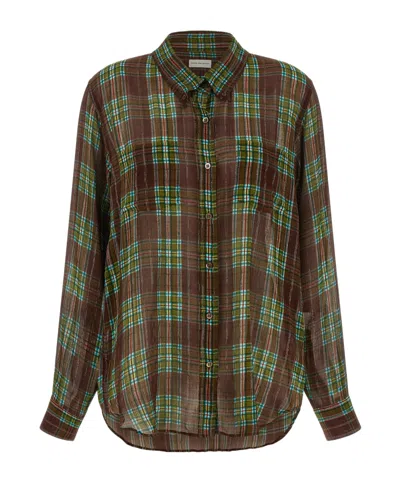 Dries Van Noten Cheers Checked Shirt In Brown