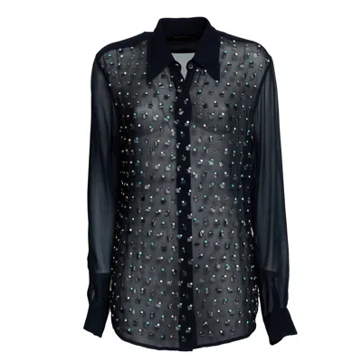 Dries Van Noten Chic Embroidered Long Sleeve Shirt In Blue