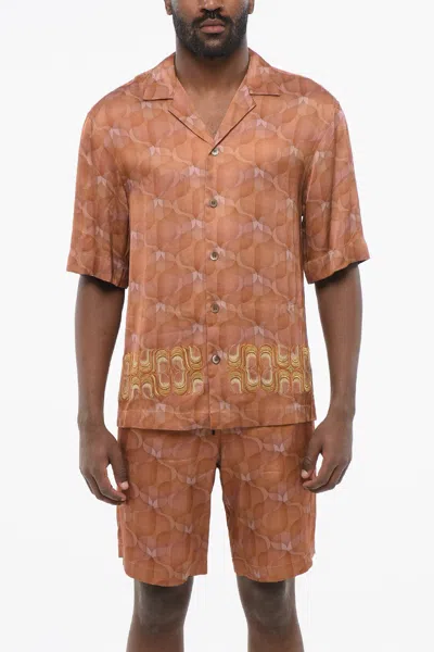 Dries Van Noten Chiffon Cassi Shirt With Embroidered Band In Orange