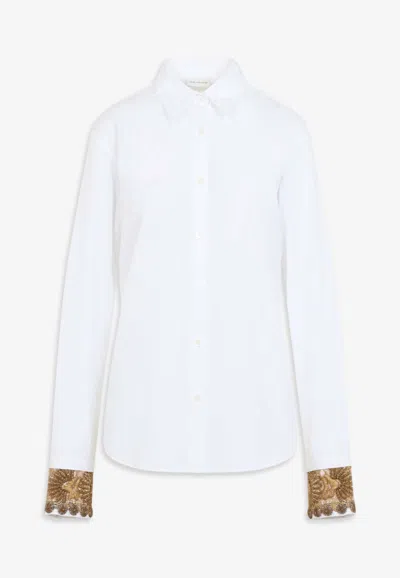 Dries Van Noten Chloris Embroidered-cuffs Poplin Shirt In White