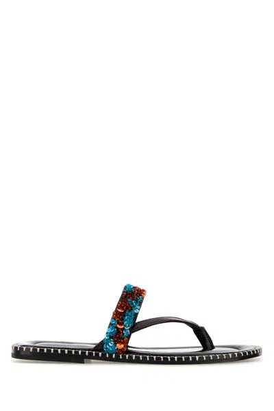 Dries Van Noten Chocolate Leather Thong Slippers In Multi