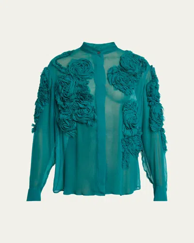 Dries Van Noten Chowsa Floral Embroidered Blouse In Blue