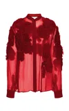 Dries Van Noten Chowsa Rose-embellished Chiffon Blouse In Red