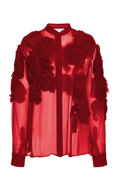 Dries Van Noten Chowsa Rose-embellished Chiffon Blouse In Red