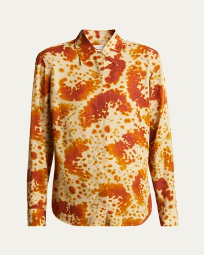 Dries Van Noten Chowy Abstract Button Down Shirt In Rust