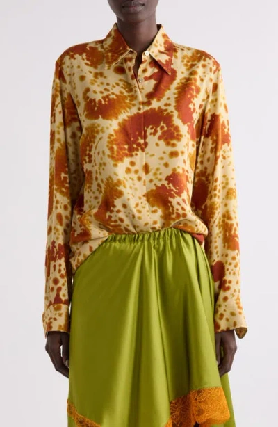 Dries Van Noten Chowy Abstract Print Button-up Shirt In Rust
