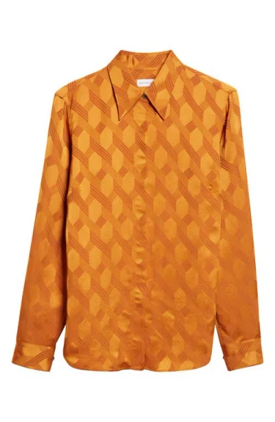 Dries Van Noten Chowy Chain Jacquard Button-up Shirt In Orange