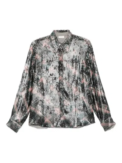 Dries Van Noten Long Sleeve Sequin Patterned Shirt In Multi