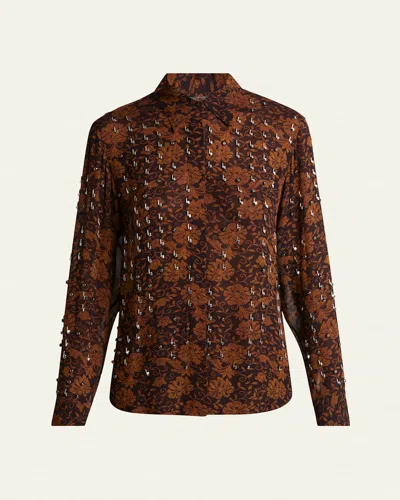 Dries Van Noten Chowy Embellished Button-down Shirt In Dark Brown