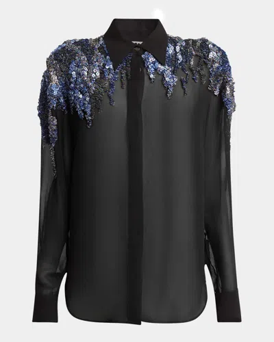 Dries Van Noten Chowy Embellished Chiffon Shirt In Black