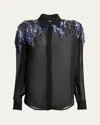 Dries Van Noten Chowy Embellished Chiffon Shirt In Black