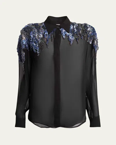 DRIES VAN NOTEN CHOWY EMBELLISHED CHIFFON SHIRT