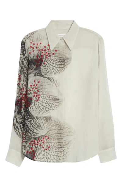Dries Van Noten Chowy Embellished Floral Silk Button-up Shirt In Black