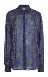 Dries Van Noten Chowy Embroidered Georgette Shirt In Blue