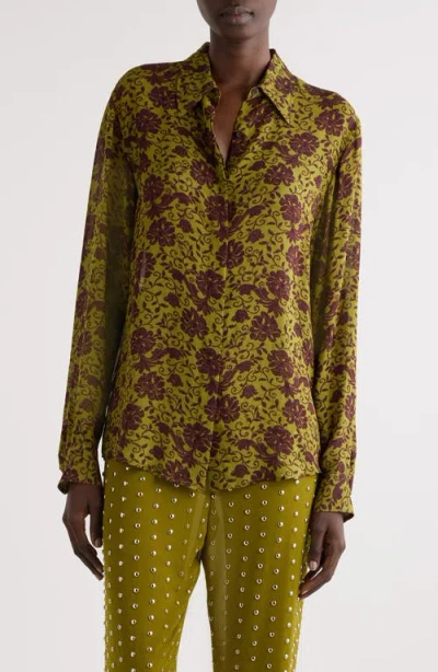 Dries Van Noten Chowy Floral Button-up Shirt In Green