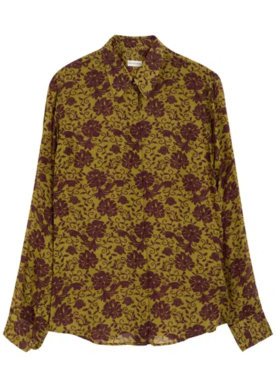 Dries Van Noten Chowy Floral-print Georgette Shirt In Brown