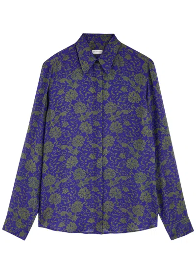 Dries Van Noten Chowy Floral-print Georgette Shirt In Blue