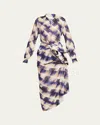 Dries Van Noten Chowy Plaid Button-front Blouse In Purple